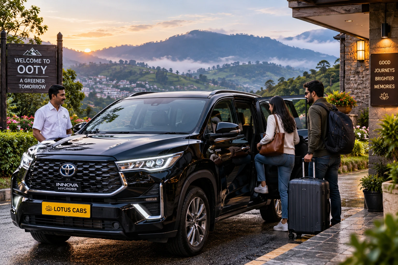 Travellers boarding a cab at a South Indian hill station